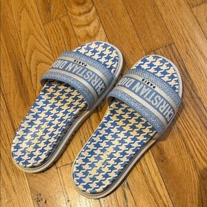 Christian Dior Women Blue Patterned Slide Sandals, worn once
